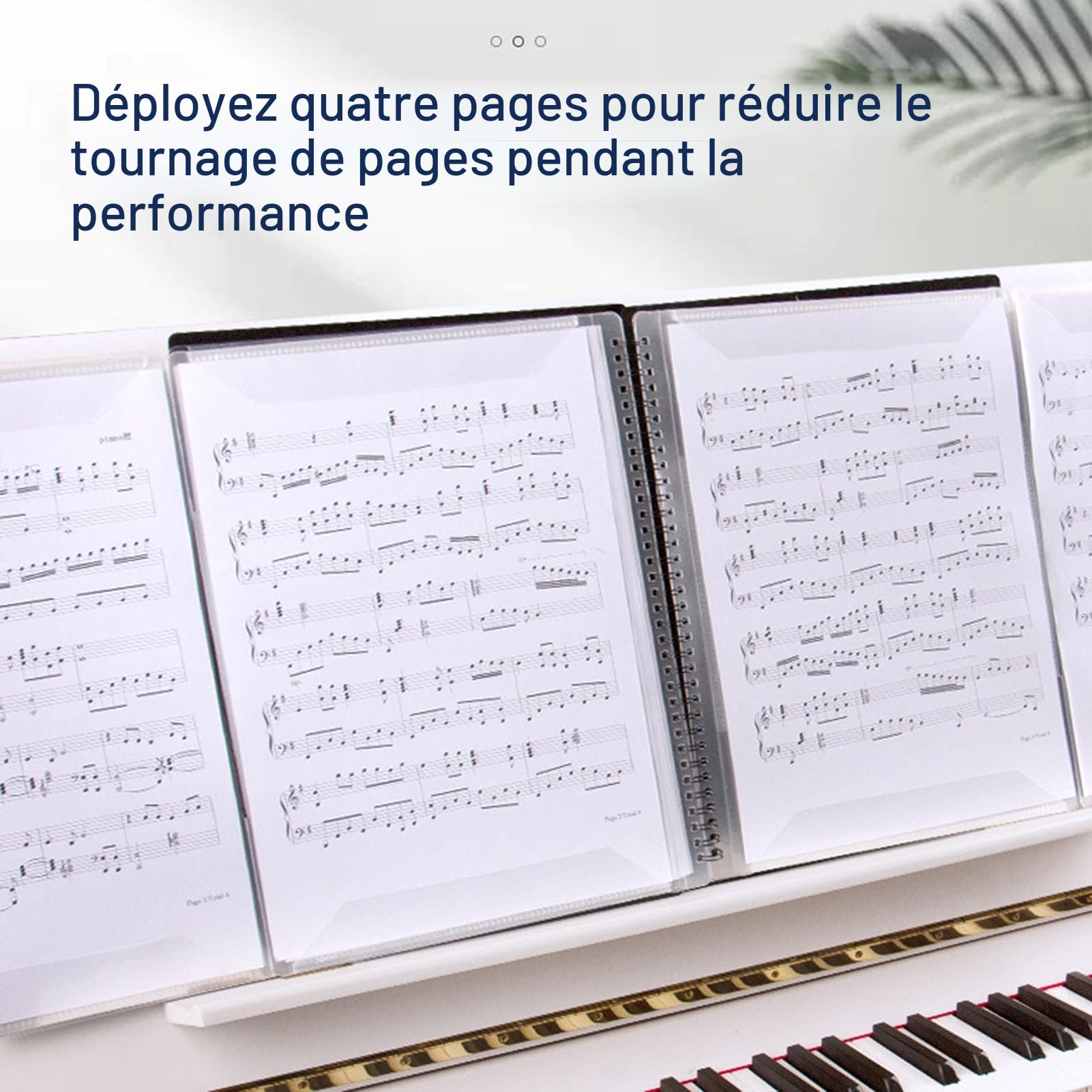 Funight Classeur à partitions de musique A4 - Extension jusqu’à 4 pages - Facile à utiliser - 40 pages - Idéal pour la maison - Noir