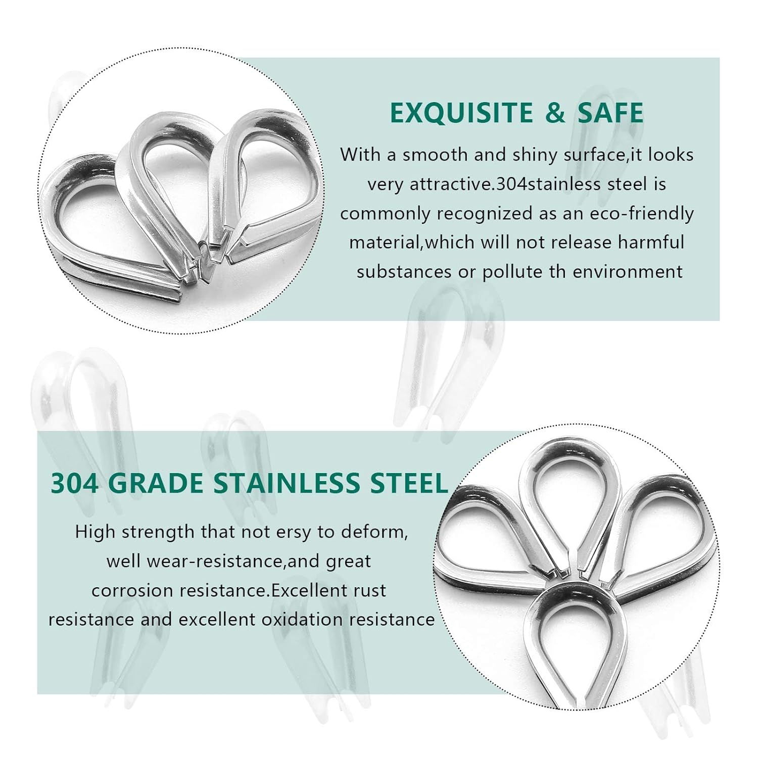 M5 Stainless Steel Thimble for 5/32" - 3/16" Dia Wire Rope Cable Thimbles Rigging-20pcs - Image 3