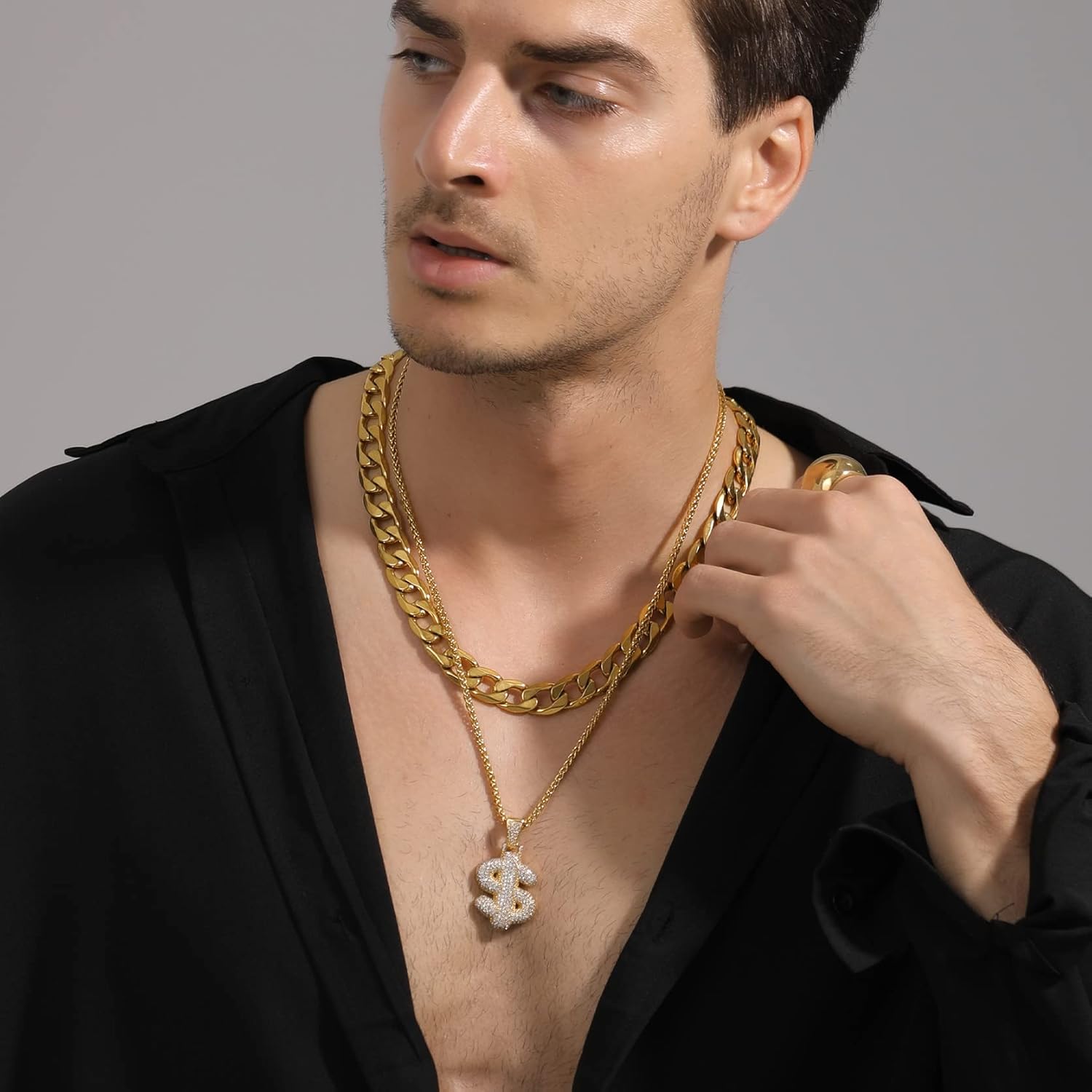 GOLDCHIC JEWELRY 9mm Flat Cuban Chain Necklace, 18K Gold Plated Miami Curb Chain Necklace