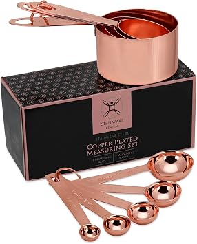 Copper Measuring Cups and Spoons Stainless Steel 9 pieces with 2 Rings