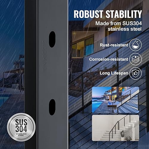 Miniatura 61 de VEVOR Poste de riel de cable, 36 x 1.5 x 1.5 pulgadas, poste de escalera de nivel para escalera, poste de barandilla de acero inoxidable, acabado