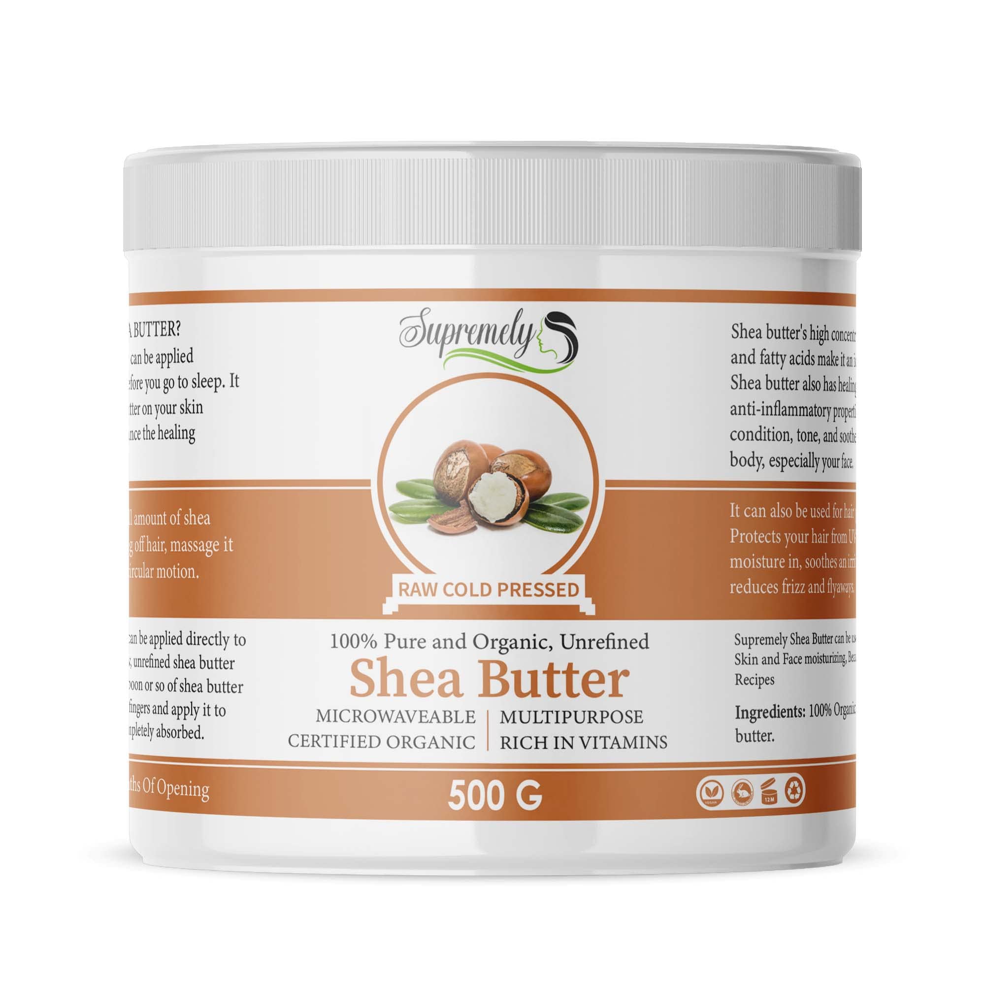 SUPREMELY100% Organic Shea Butter 500g, Pure Unrefined A Grade African Ivory All-Natural, Body Butter Moisturizer Cream Lotion for All Skin Face Hair Type