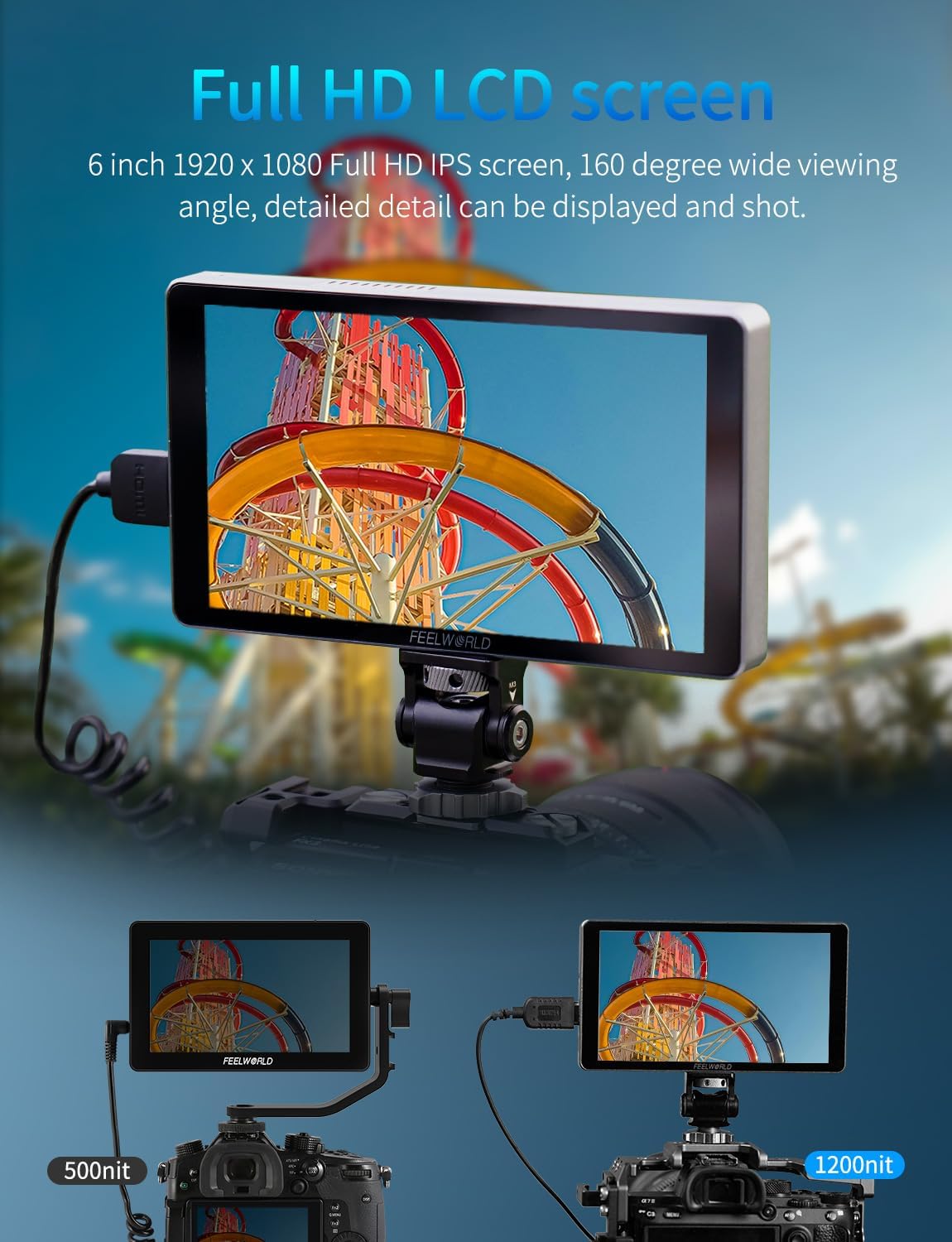 FEELWORLD P6XL 6" Built-in Battery Touchscreen Camera Monitor –1200nit, Sunlight-Visible 4KHDMI 3D LUT, Professional Waveform/False Color,Ultra-Light Aluminium Field Monitor for DSLR/Mirrorless