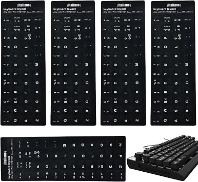 5 Pieces Keyboard Stickers Kit for Conversion Italian Layout, Keyboard Stickers, Standard Keyboard, Matte Material Stickers with Non-Slip Feature