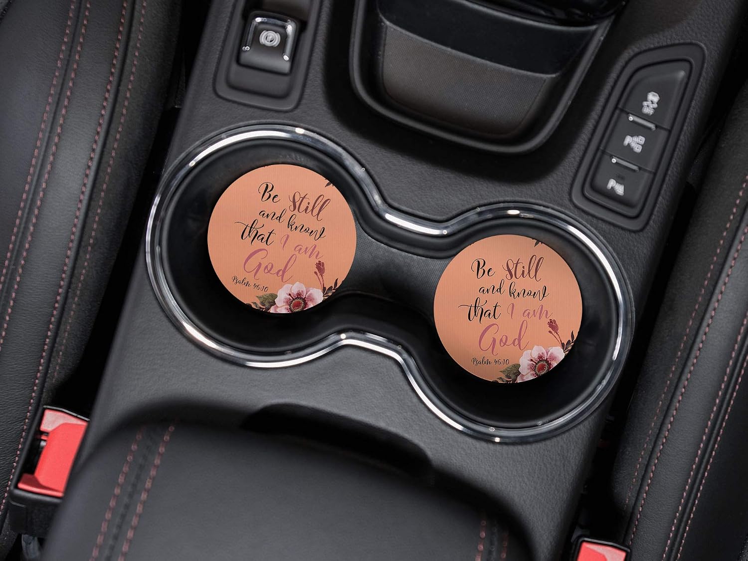 , Christian Bible Psalm 46:10 Design Absorbent ROUND Fabric Felt Neoprene Car Coasters for Drinks, 2pcs Set image 4