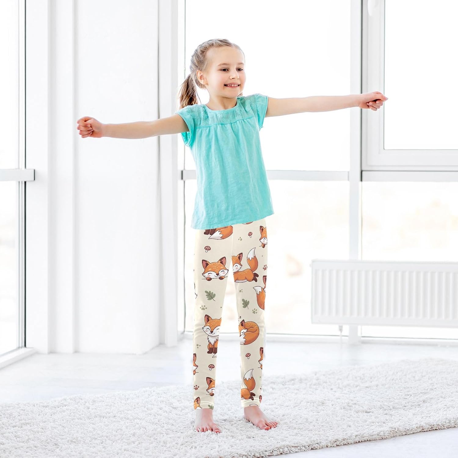 Active Leggings for Girls Cartoon Fox Beige