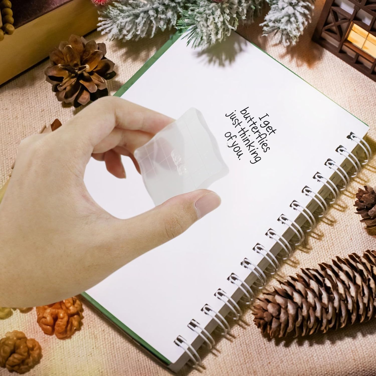 MAOQYE Stamp Set, 10 Pcs Acrylic Stamp Blocks Tools Set Including 4 Clear Stamps and 6 Stamping Blocks for Kids Scrapbooking Crafts Card Making