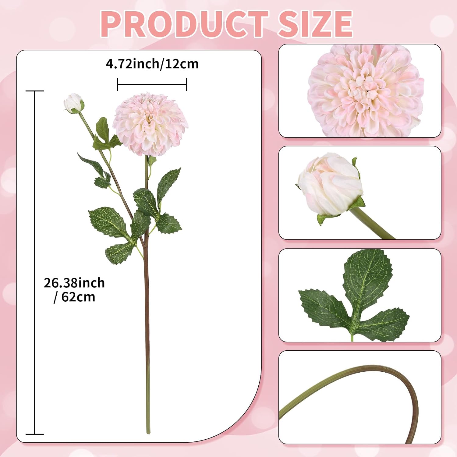 IPOPU 4pcs Artificial Dahlia Flowers Realistic Dahlia Silk Flowers 29" Long Stem Faux Flowers with Buds for Tall Vase DIY Bouquet Home Wedding Decor (Blush Pink) - Image 3