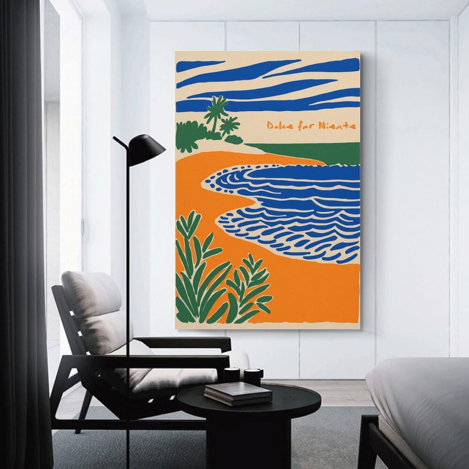 Junmoney Dolce Far Niente Beach Illustration Decorative Wall Artwork, 24x36inch(60x90cm), for Corridors, Hallways Or Apartment Entries, Home Artwork for First Impressions