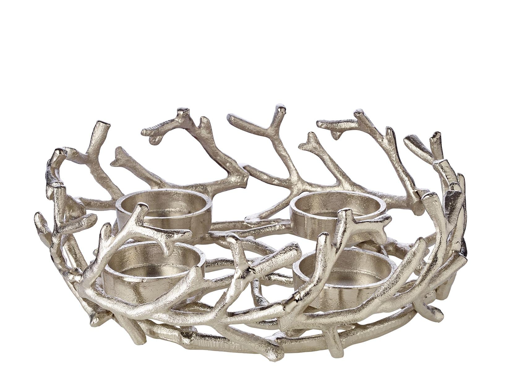 EDZARD Adventskranz Porus, Geweih-Design, Aluminium vernickelt silberfarben, Durchmesser 30 cm, für Kerze Durchmesser 6 cm