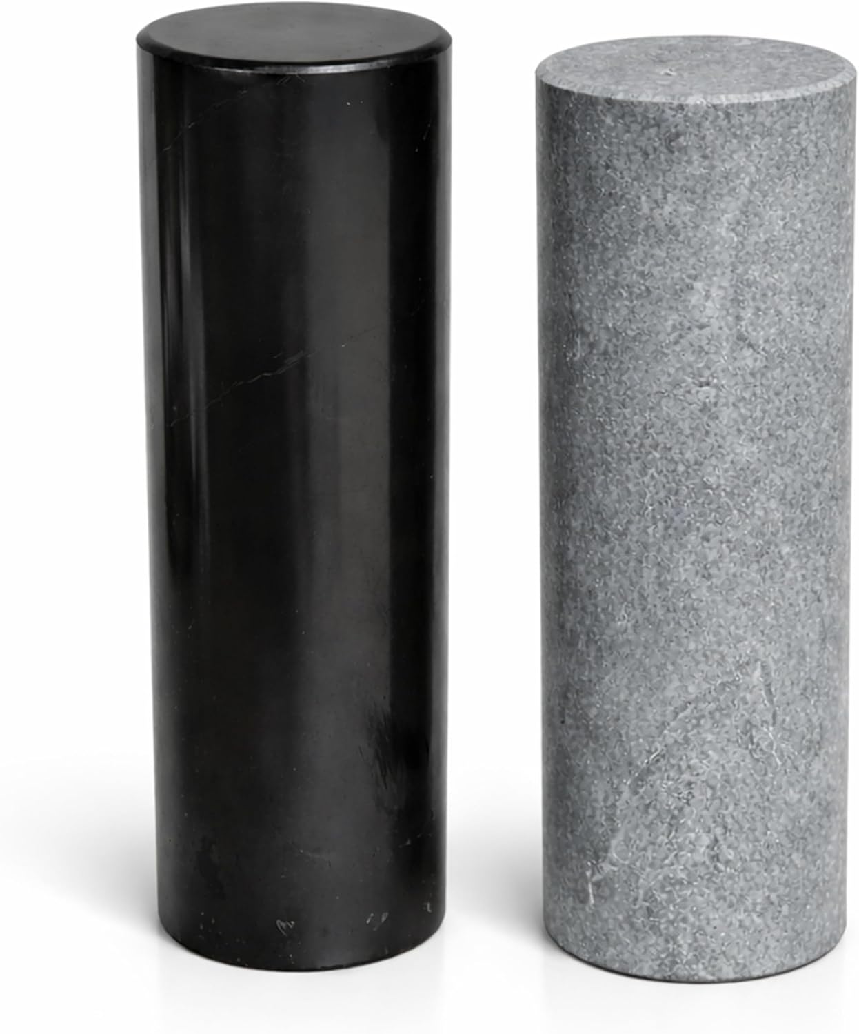 Shungite World 2 pcs Authentic Shungite and Soapstone Harmonizers Cylinders Set Chakra Healing Crystals for Grounding Shungite Stones for Meditation Magnetic Therapy Negative Energy Protection