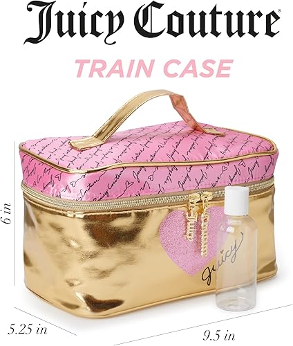 Miniatura 3 de Juicy Couture Bolsa de maquillaje rosa dorado organizador de cosméticos esenciales de viaje Estuche de tren Corazón brillante