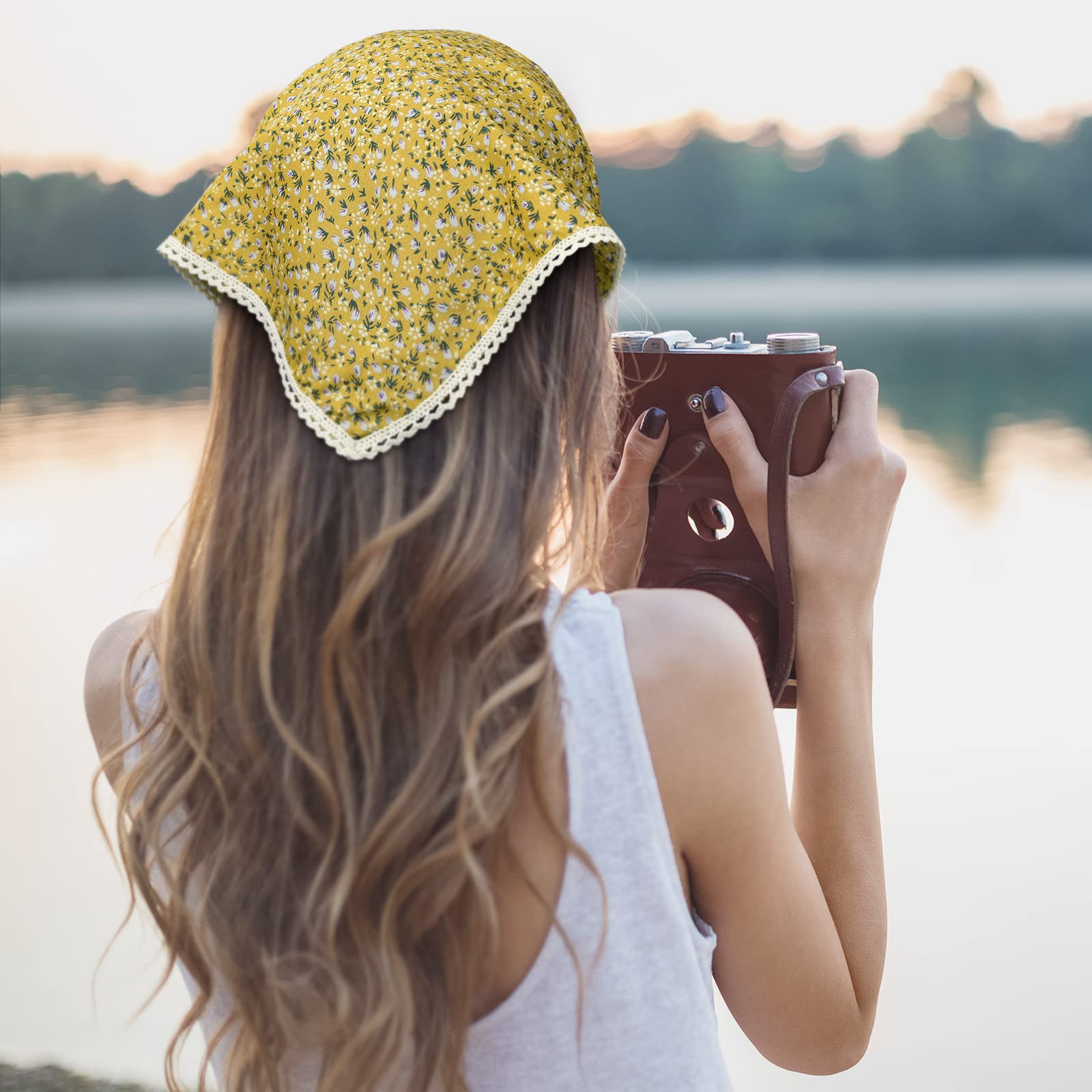 Kinlop 8 szt. kwiatowych bandan do włosów opaska na głowę trójkątny boho szalik do włosów opaska na głowę kwiatowy nadruk szyfonowa chusta na głowę kwiatowa chusta do włosów dla kobiet dziewczyn
