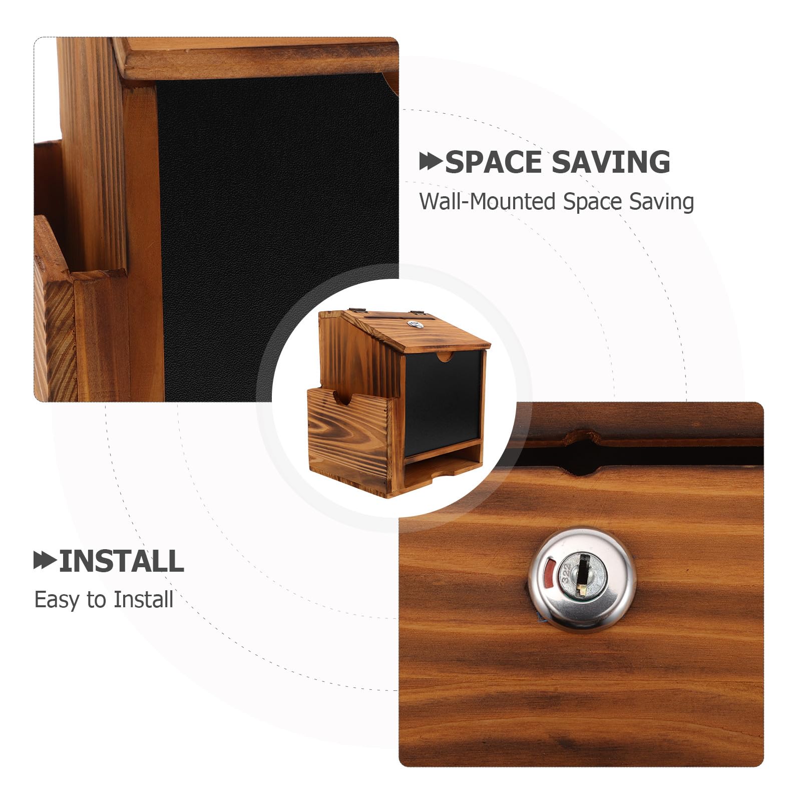 NUOBESTY Boîte à Suggestions Murale en Bois avec Serrure Sécurisée, Design Rustique et Naturel, pour Bureau ou Collecte de Fonds, Équipée de Matériel D’Installation