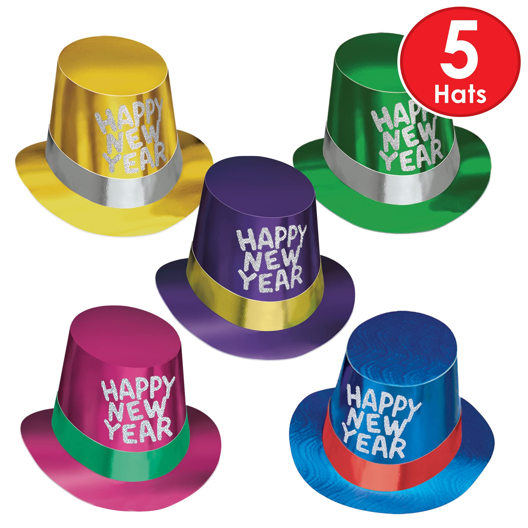 Beistle S88619-C25AZ5 5 Stück Bunte Papierhüte für Silvester NYE Gastgeschenke, Papier, Mehrfarbig
