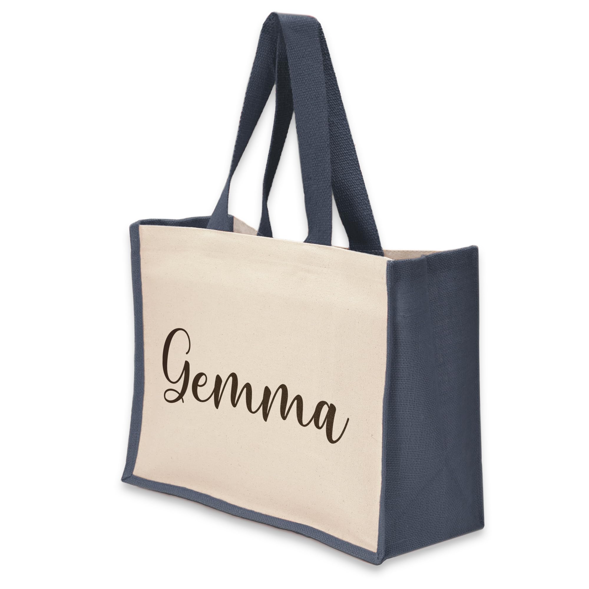 A1 Graphics Ltd Personalised Tote Bag Custom Large Jute Shopping Bag With Custom Name & Text (Navy)