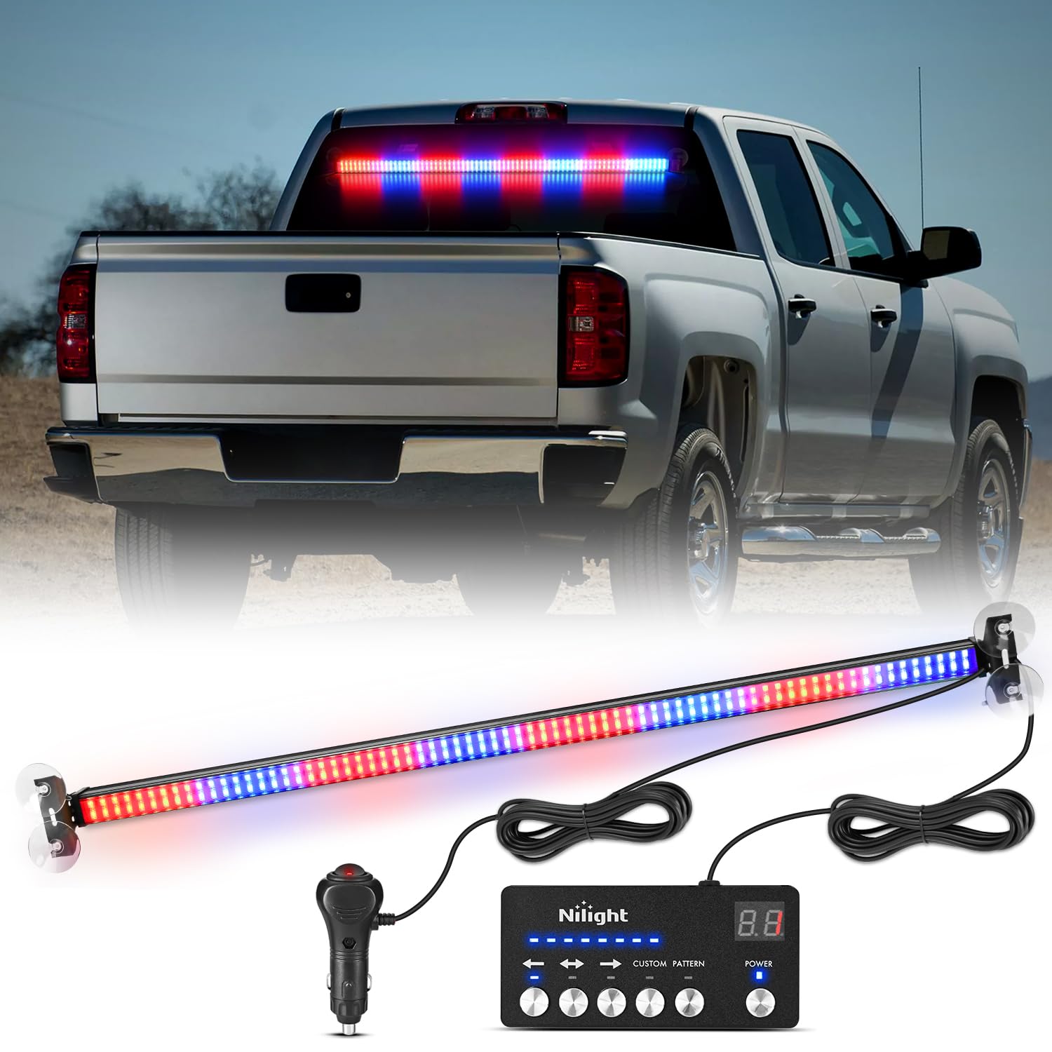 Nilight 144LED Traffic Advisor Strobe Light Bar with Controller Red Blue
