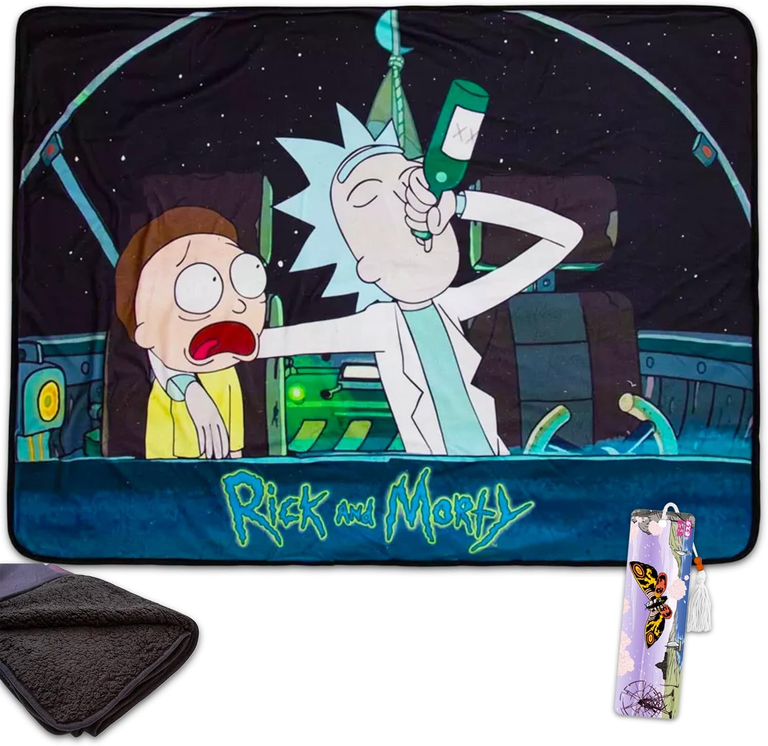 Rick and Morty Blanket Set - Bundle with Soft Fleece Blanket Plus Bookmark for Kids, Adults, Children | Cozy Rick and Morty Fleece Blanket 45" x 60"