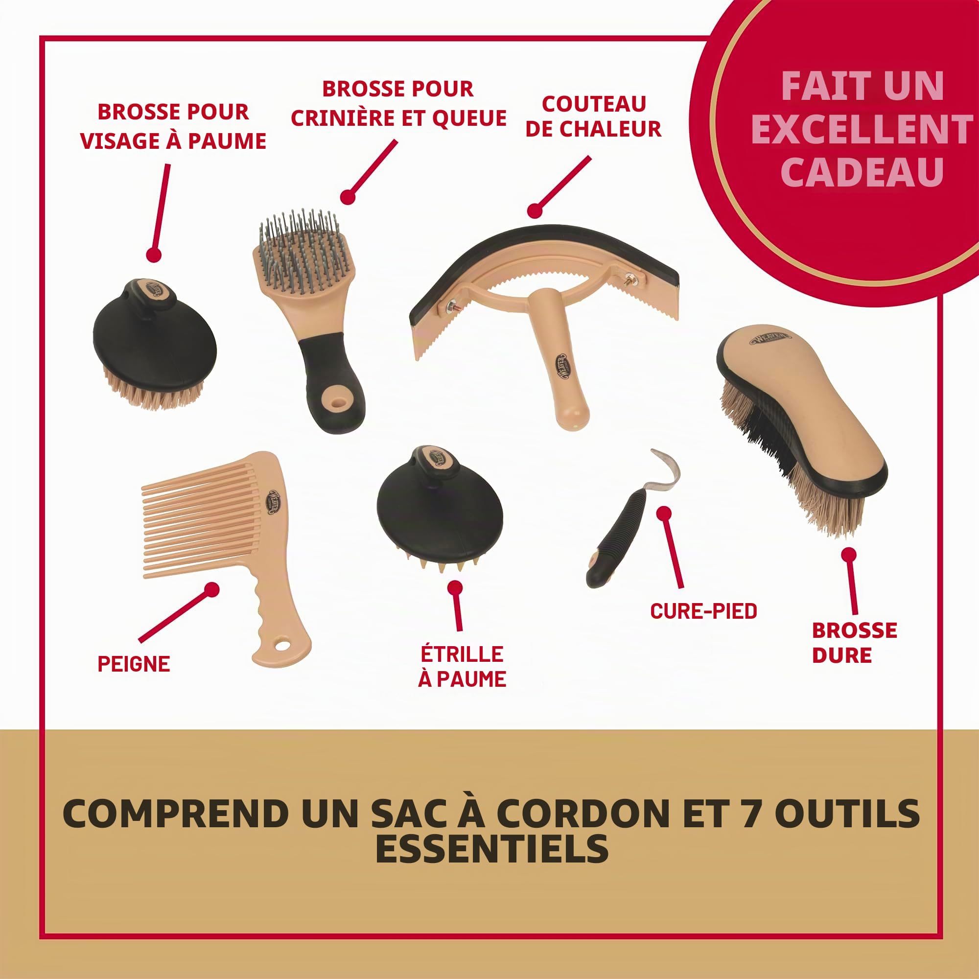 Weaver Cuir Kit de Toilettage, 65-2055-BK, Noir/Beige