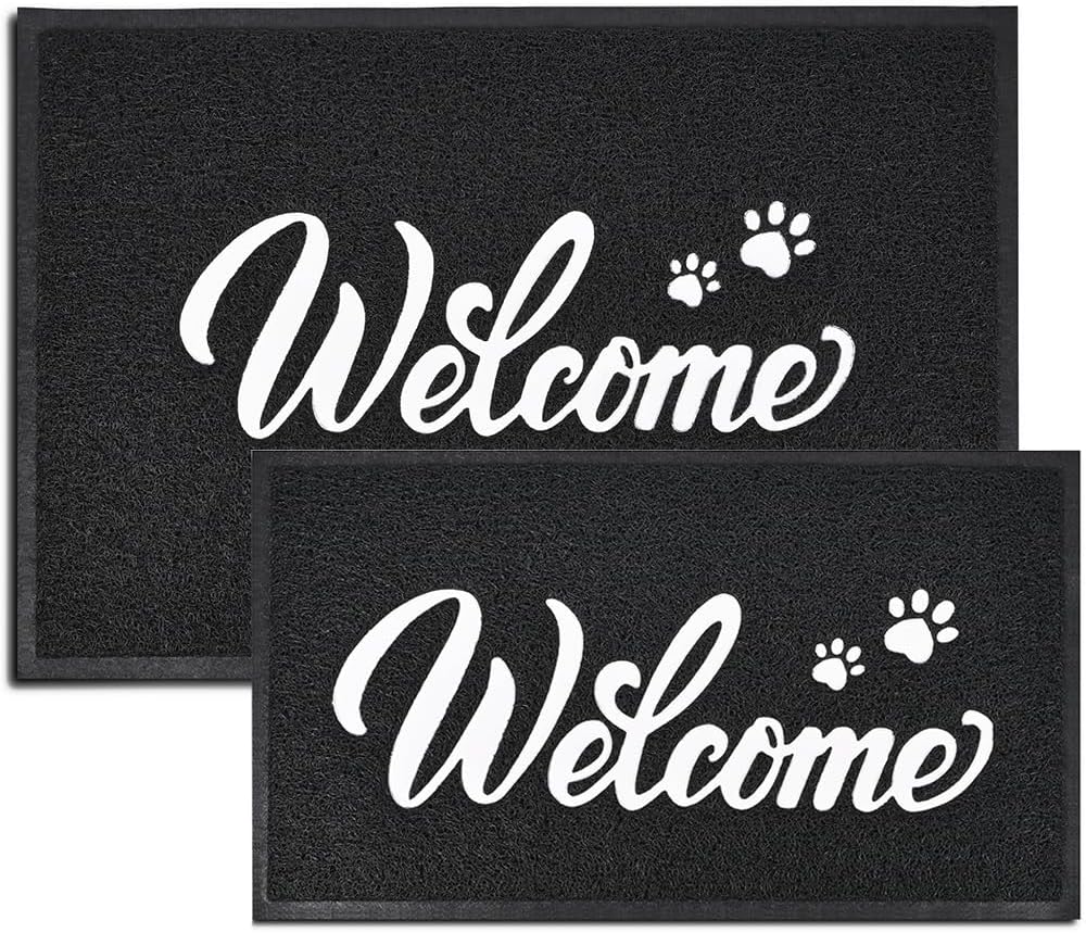T.HENV Door Mat Welcome, Outdoor/Indoor Heavy Duty Non Slip Doormat for Front Door Entance, Outside Door Mats for Home Entry Floor, Easy to Clean, 30"x17.5"+36"x24", Black