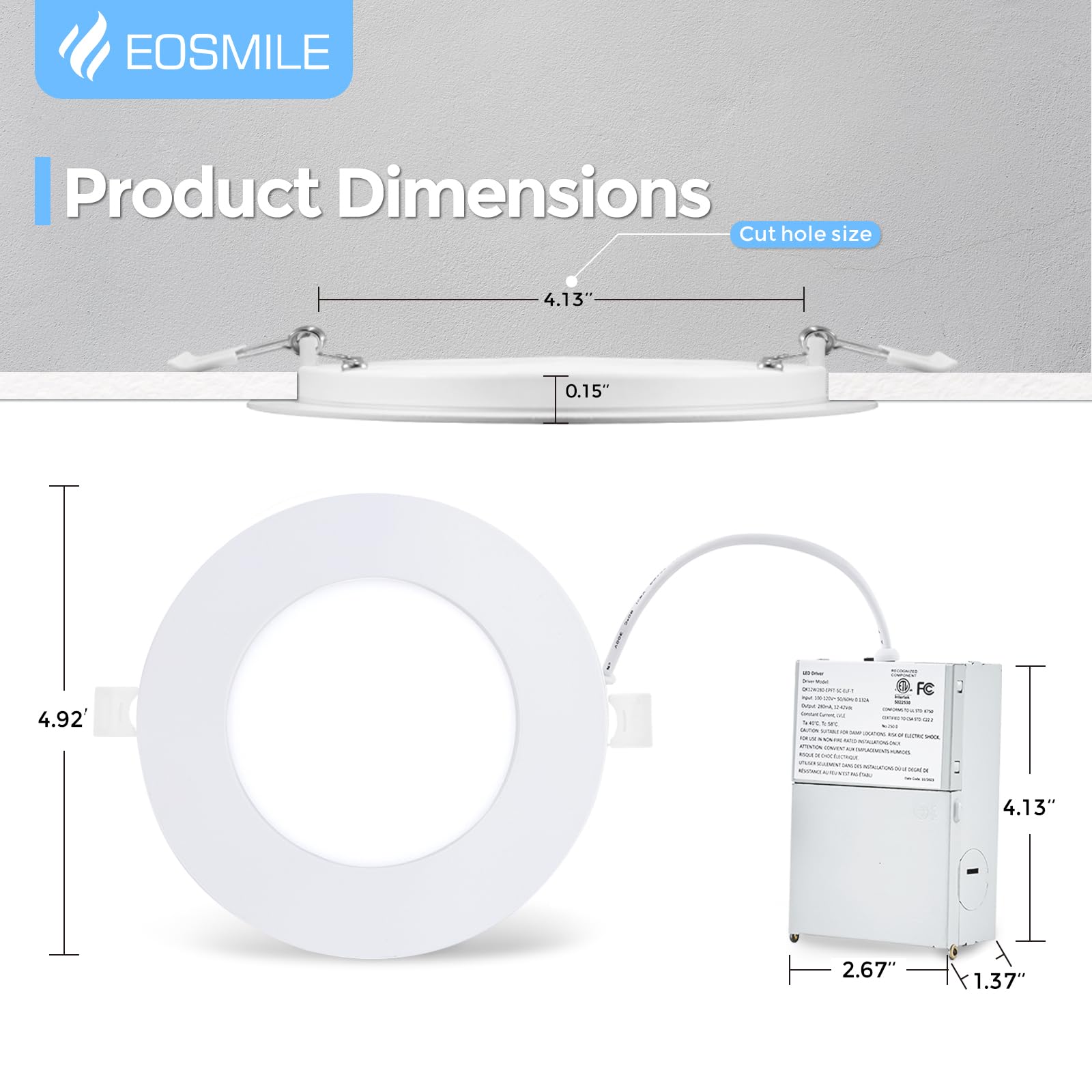16 sztuk 10 cm jasności 750 lm, ultracienka lampa sufitowa LED z puszką przyłączeniową, ściemniana lampa typu downlight waflowa bez puszki, 9 W, 120 V, ETL FCC