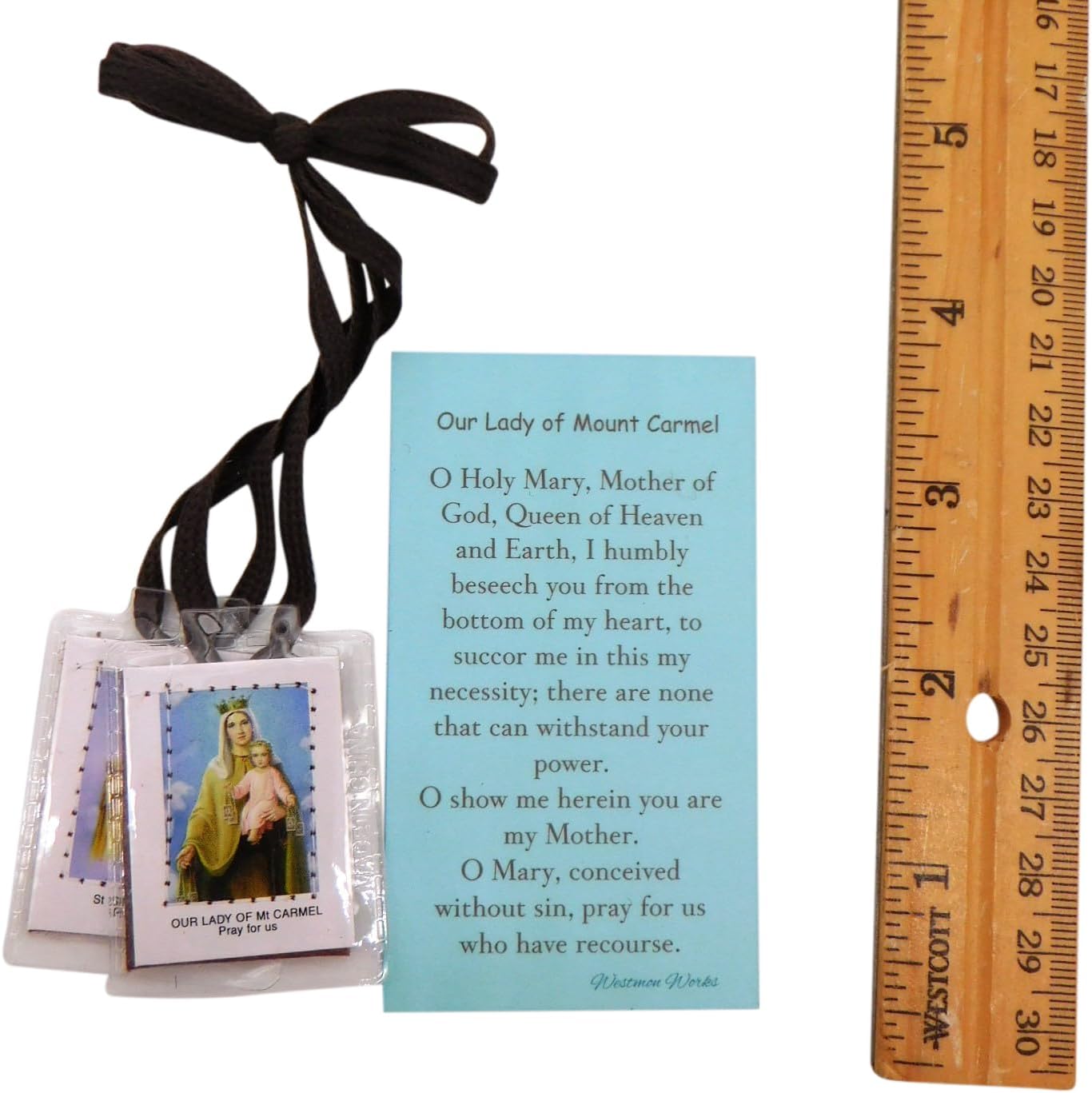 Scapular and Holy Card Set Bulk Classroom Our Lady Mount Carmel Brown Felt image 3