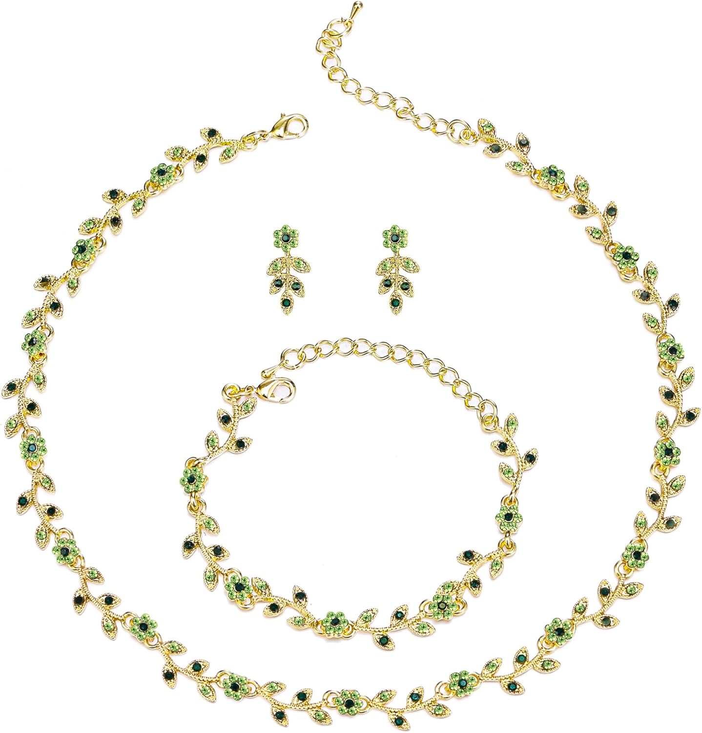 BriLove Wedding Jewelry Set for Women Bride, Gorgeous Stunning Crystal Flower Leaf Cluster Choker Necklace Link Bracelet Stud Earrings Bridal Bridesmaid