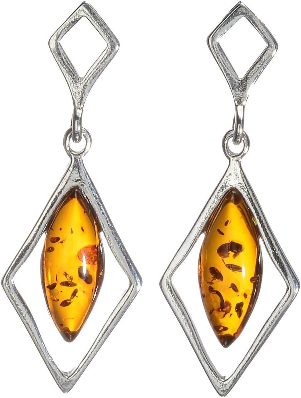 Amber Earrings - Baltic Honey Amber Dangling Earrings "Rosalie" - Sterling Silver Jewelry Collection
