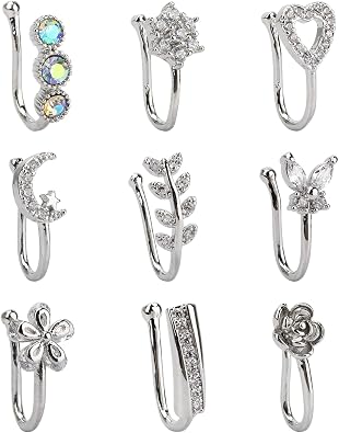 Fake Nose Ring CZ African Nose Cuffs Gold/Silver/Rose Gold Faux Septum Nose Rings Clip on Nose Jewelry for Woman Non Pierced Jewelry