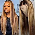 Healthair Ombre Lace Front Wigs Human hair Highlight 4/27 Honey Blonde Lace Front Wig 180% Density Straight Human Hair Wig 13x4 HD Transparent Lace Wigs for Black Women (4/27, 22inch)
