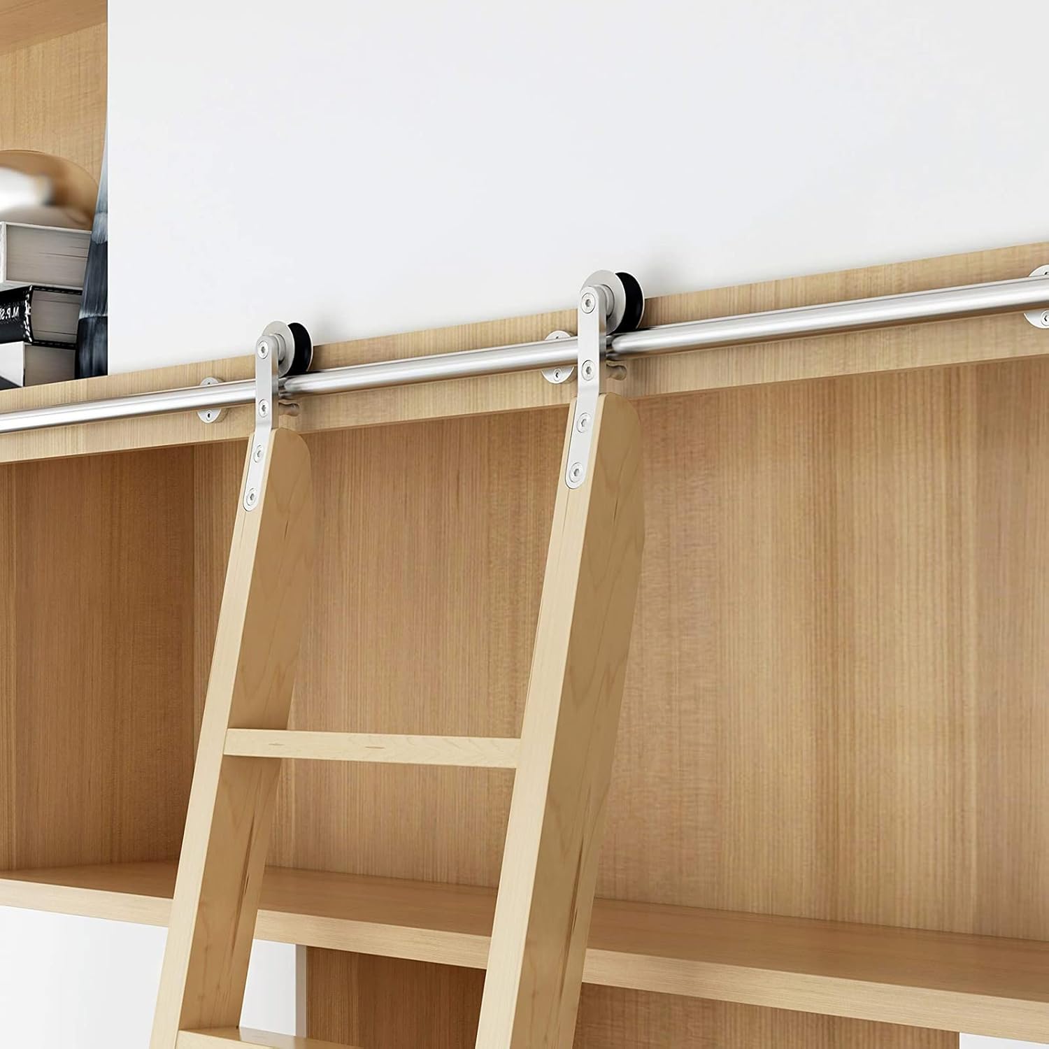 Rolling Library Sliding Ladder Hardware Kit Sliding Barn Door Track Hardware Accessories, Stainless Steel Round Tube Mobile Ladder Tracks Kit (700cm(23 ft) track kit)