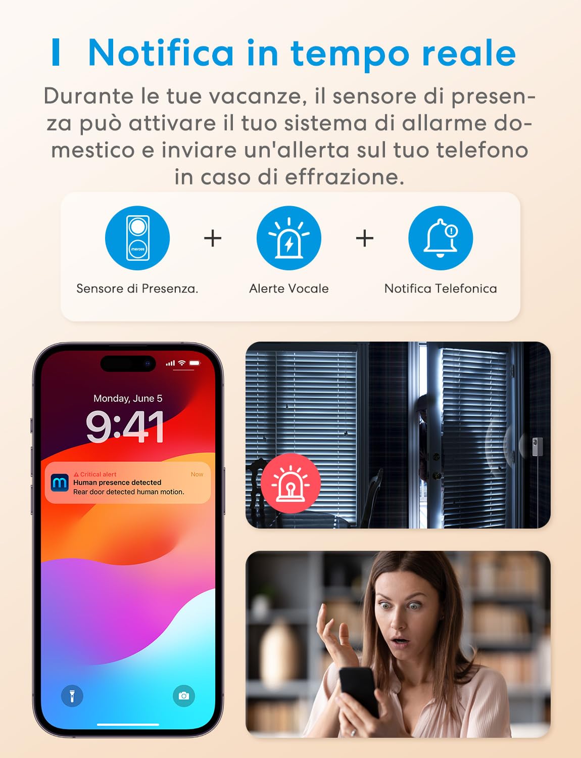 meross 3-in 1 Sensore di Presenza Matter, Smart Wi-Fi Sensore di Movimento per Interno con Notifica App Compatibile con Apple HomeKit, Alexa, Google Home