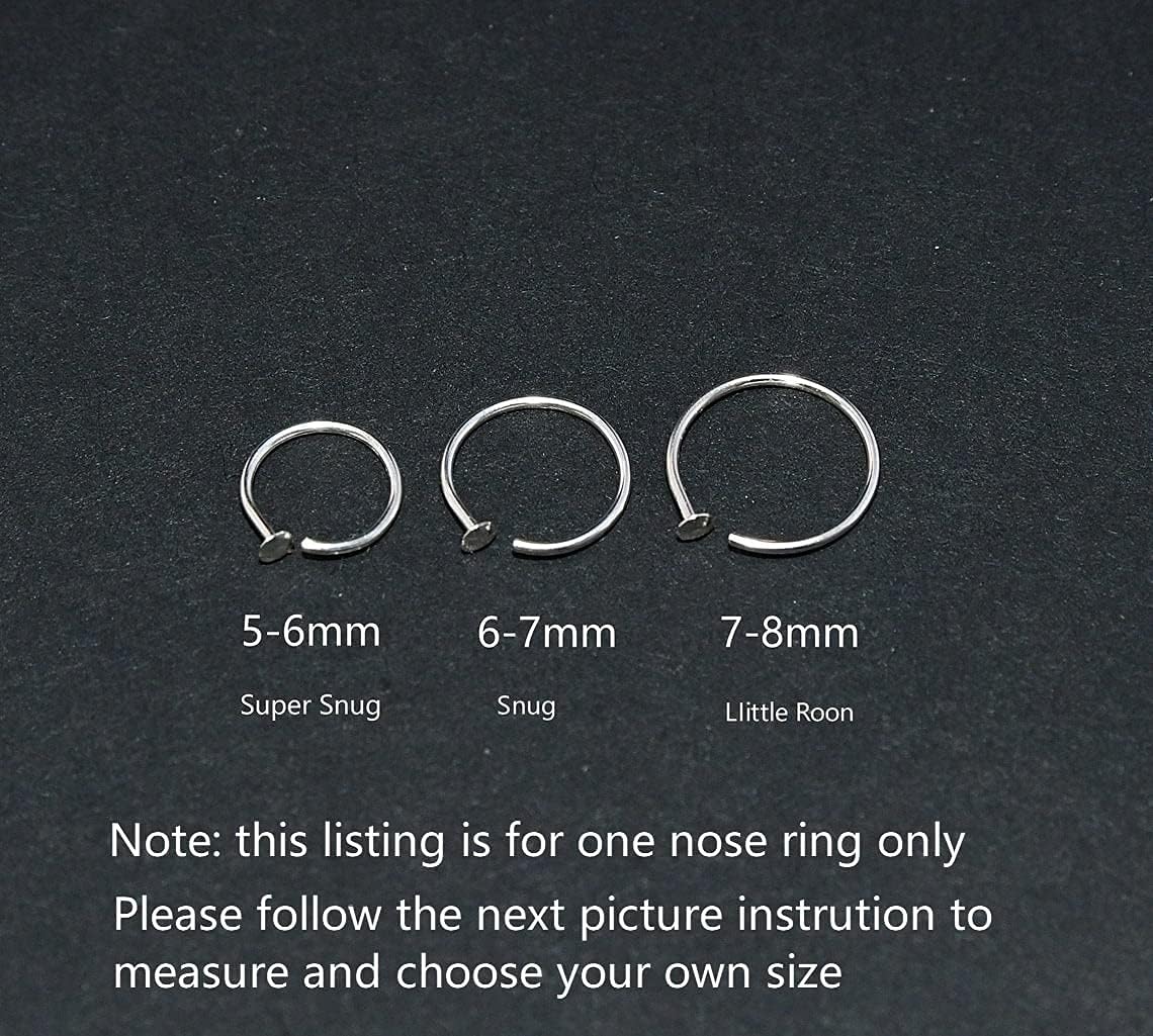 Gold Silver Small thin nose ring hoop 20G 20 22 gauge stud nostril piercing jewelry for Women, 14k Gold filled or 925 sterling silver nose hoop (Sterling Silver, 5-6mm / 24 gauge) - Image 4