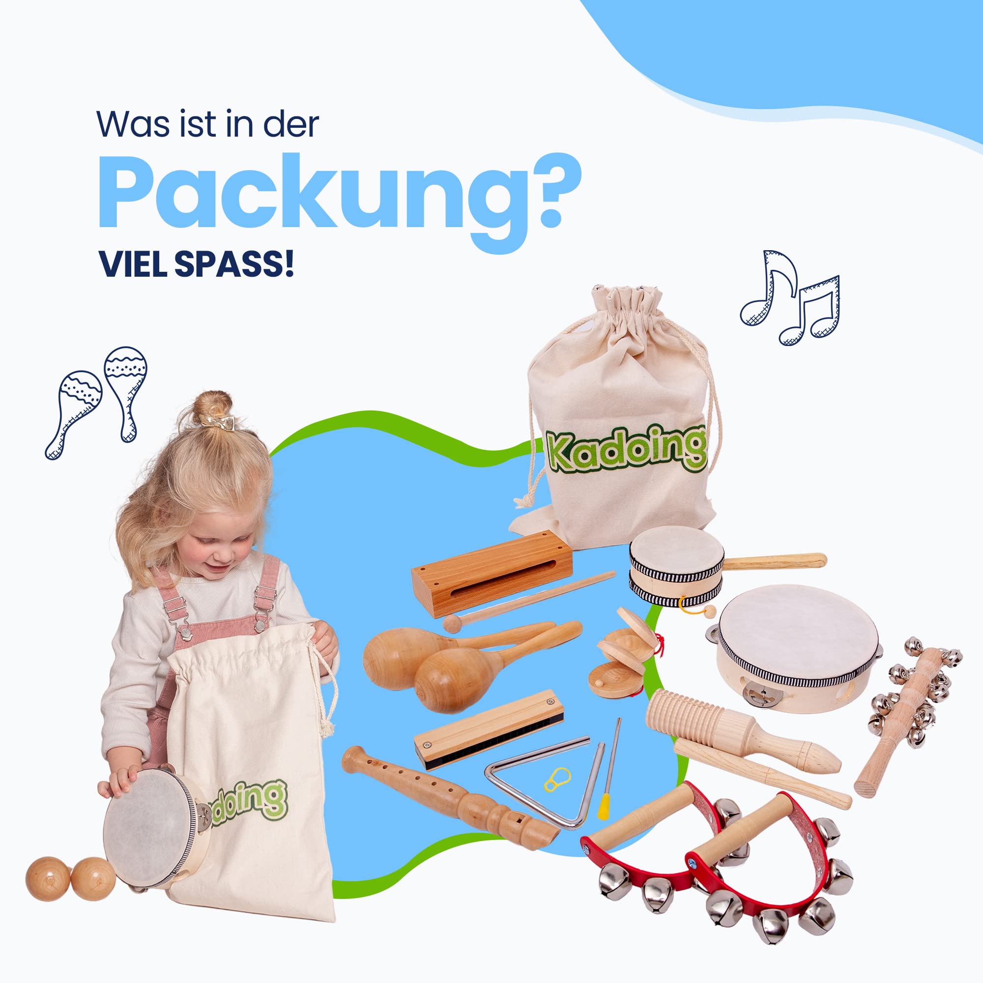 18-teiliges Musikinstrumenten Set aus Holz - Nachhaltiges Geschenk - Lernspielzeug - Geburtstag zu Hause - Montessori Spielzeug - Kinderspielzeug - Musik für Kinder