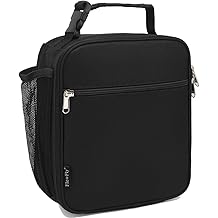 FlowFly Kids Lunch Box Insulated Letter Print Soft Bag Mini Cooler Back to School Thermal Meal Tote Kit for Girls, Boys, Black