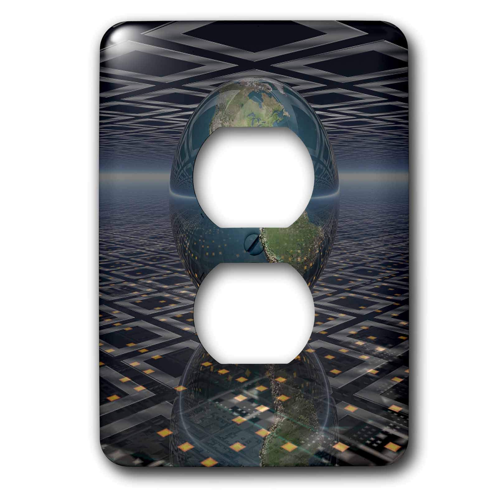 Double plaque interrupteur globe réfléchissant surrealiste 3dRose lsp_20511_6 sur carte