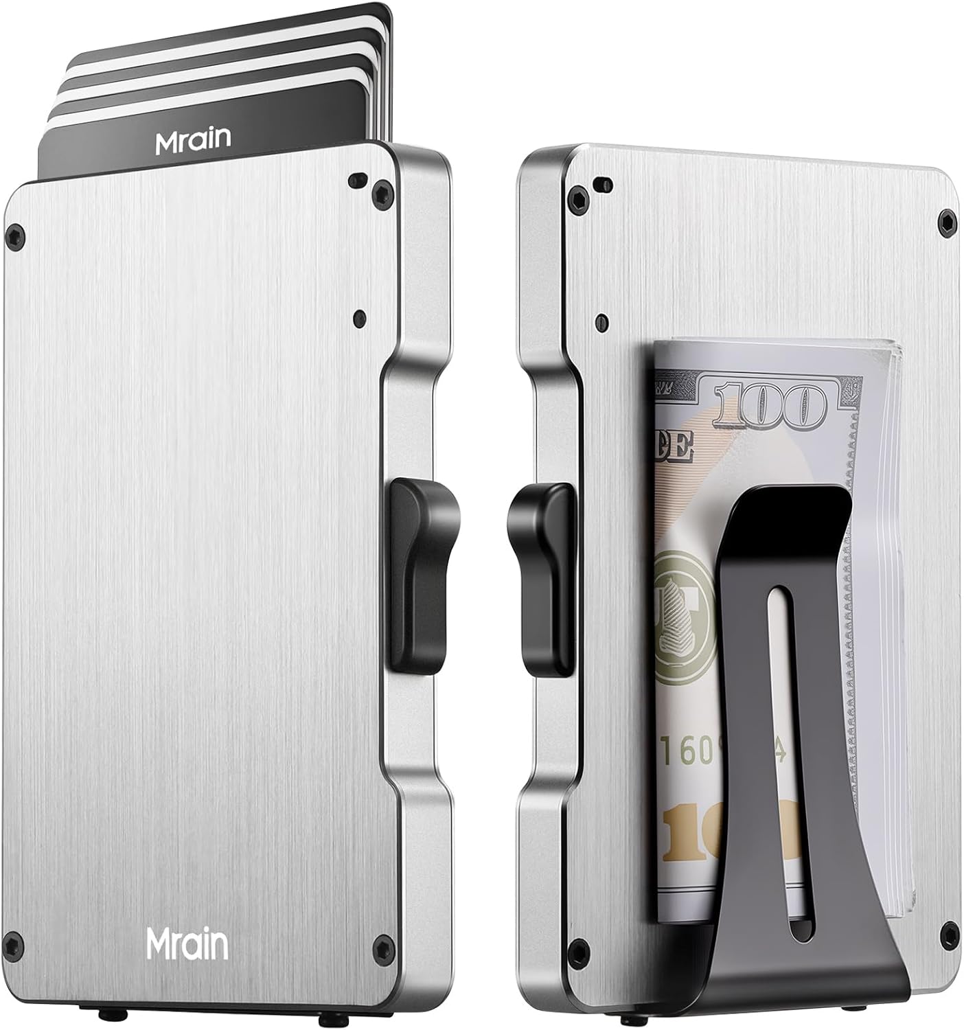 Mrain Slim Metal Wallet For Men, Aluminum Wallet With Money Clip, Minimalist Rfid Credit Card Holder, Mens Slim Pop Up Wallet, Gifts for Him (Brushed Silver)