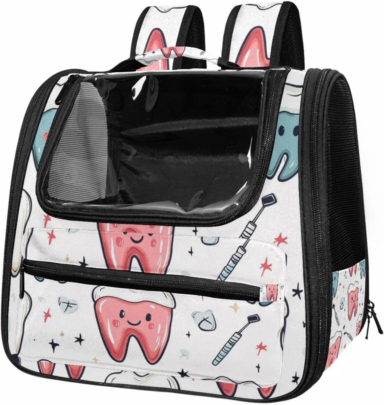 Portable Travel pet Backpack Carrier Hamster Bag Small Dog cat Carrier Breathable Hang Bag, Cute Teeth