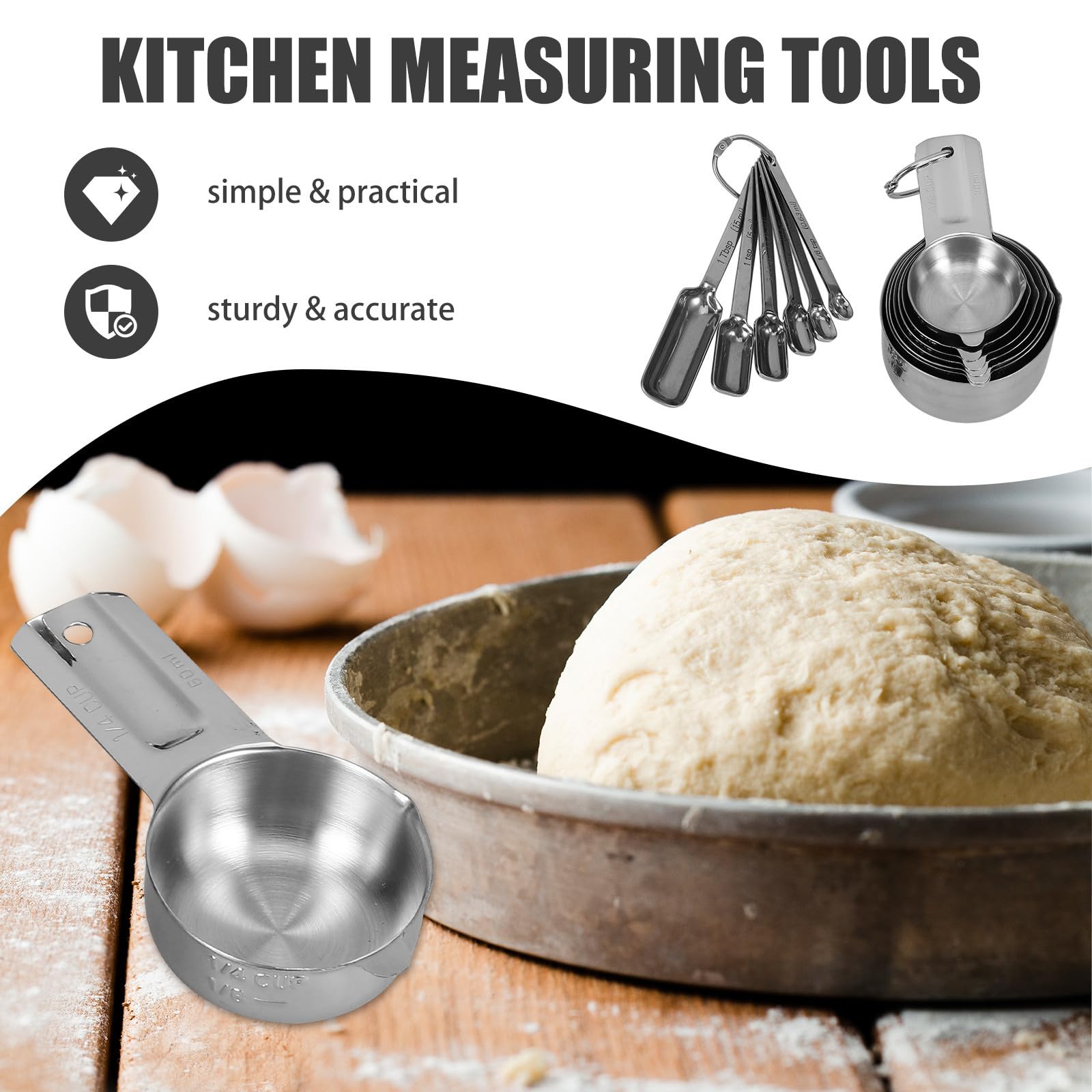 Happyyami Juego de Cucharas Medidoras Capacidad desde 0.63ml hasta 240ml de Acero Inoxidable 304 Diseño Apilable y Asas para Cocina y Repostería