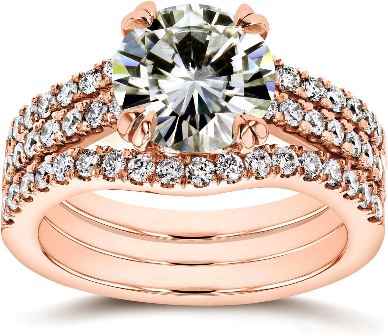 Kobelli Moissanite and Lab Grown Diamond 3pc Bridal Rings Set 2 1/2 CTW 14k Rose Gold (GH/VS, DEF/VS), 8