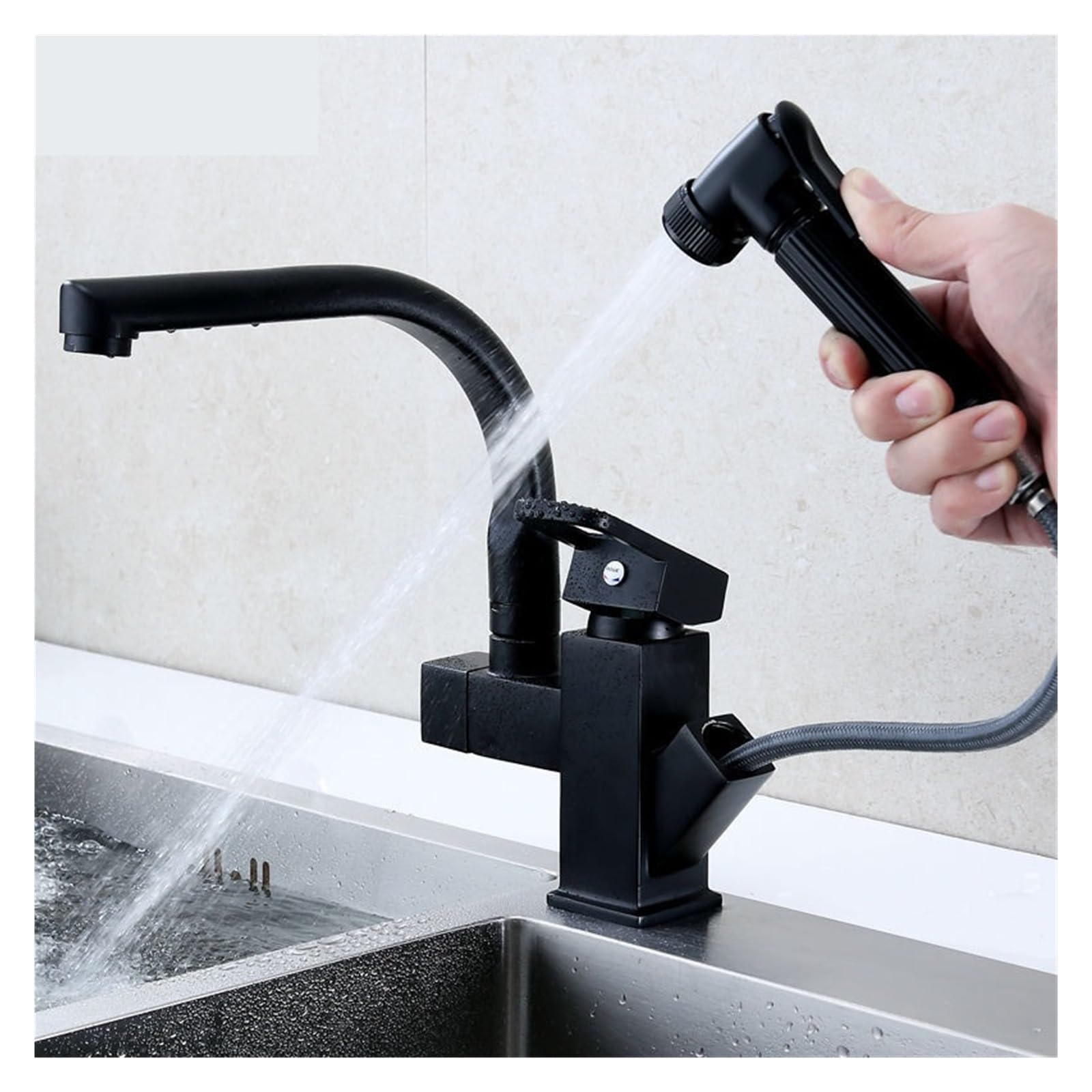 Grifo mezclador de acero inoxidable negro con diseño monomando premium para cocina actual