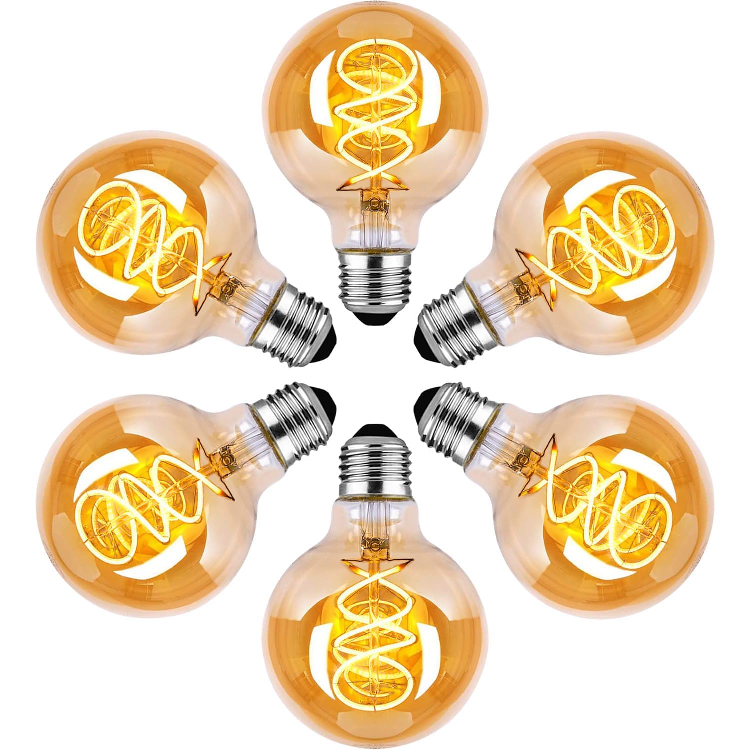Edison Vintage Glühbirne, E27 LED Vintage Dimmbar 4W G80, E27 LED Warmweiss 2700K Retro Glühbirne Ideal für Nostalgie und Retro Beleuchtung - Bernstein Glas - 6 Stück
