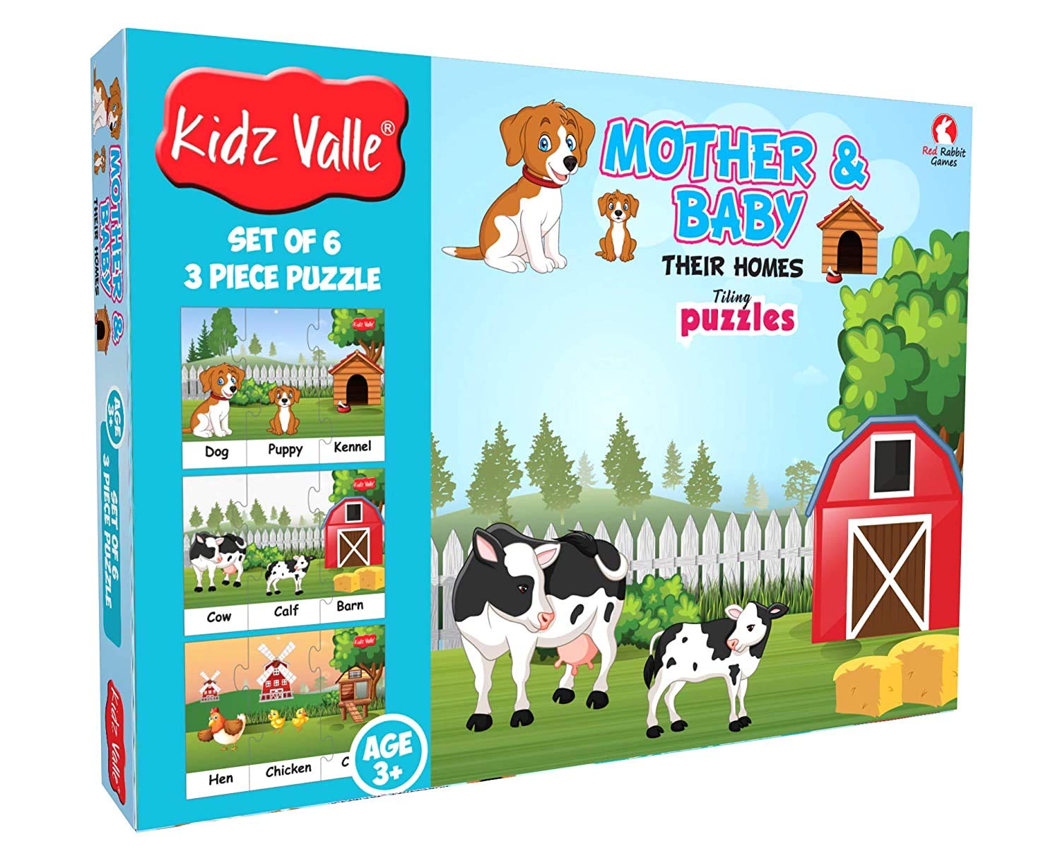 Kidz Valle Baby and Mother Their Homes Early Start Jigsaw Puzzles - Set of 6, 3 Piece Puzzes,Puzzles for Kids Age 3 Years and Above. Size: 18.4 cm x 13.3 cm