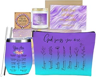 Christian Gifts for Women, Faith, Inspirational Bible Verse Religious Gifts for Christians Catholic Women Birthday Easter Appreciation Christmas Wine Tumbler Makeup Bag Bracelets Scented Candle Set