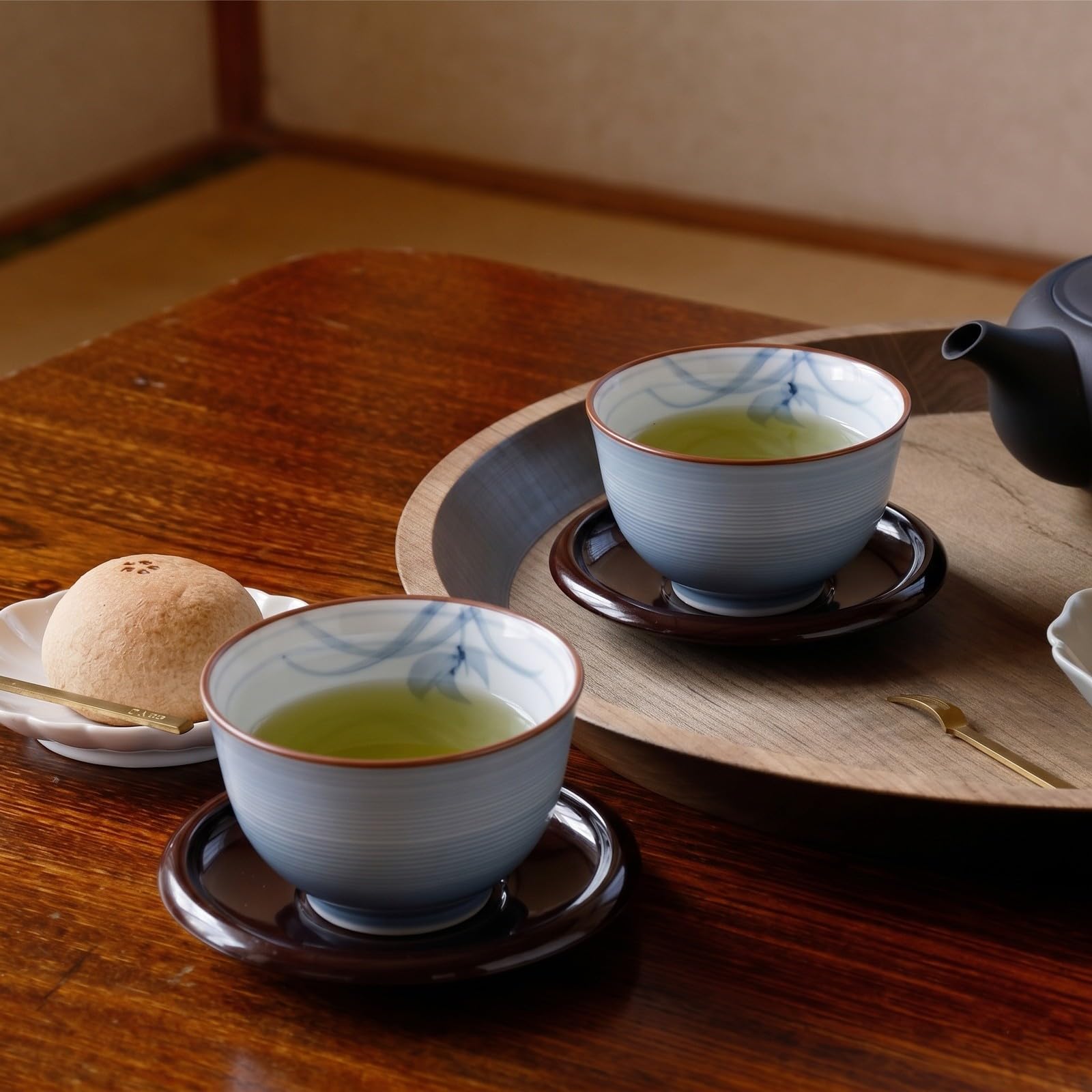 Amazon｜西海陶器 波佐見焼 「 グレー蘭 」 煎茶碗 5点セット 茶托付