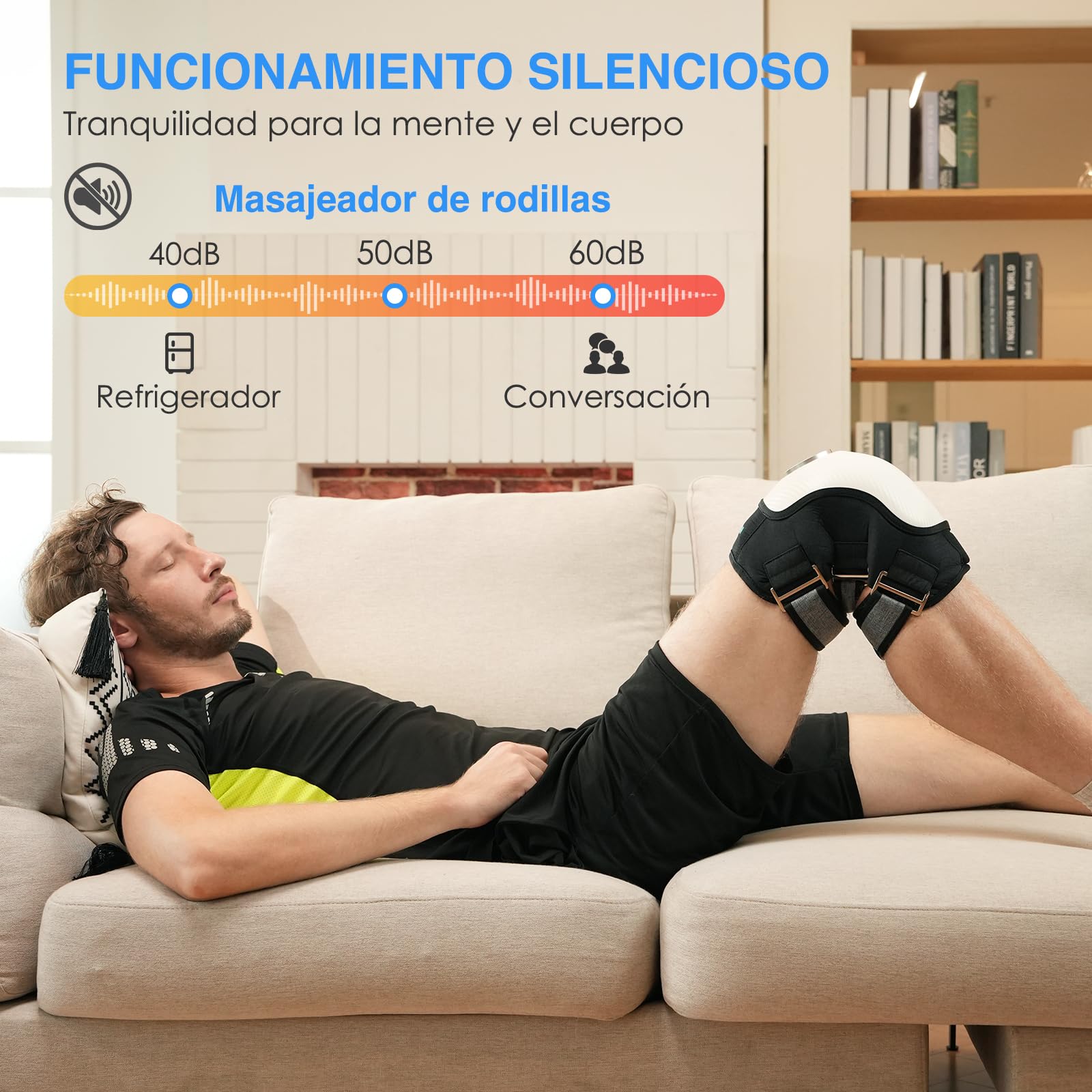Rodillera Inalámbrica con Calor, Masajeador de Rodilla | Vibration und Luftdruck-Massage, 3 Heizstufen, 3 Vibrationsstärken, 5 Timer-Optionen, 5000mAh Akku