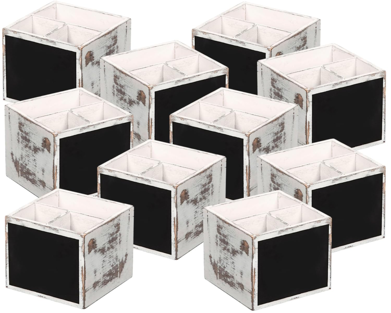 10er SET KESPER Besteckbox 66277 aus FSC-zertifiziertem Sperrholz Vintage weiß mit Kreidetafel/Besteckbehälter
