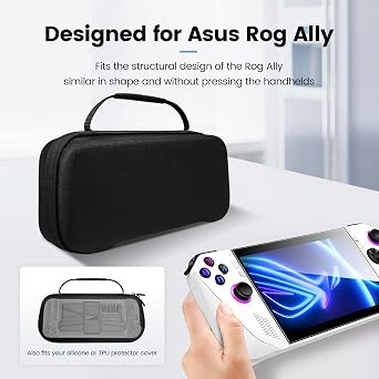Compact ROG Ally Carrying Case Compitable with ASUS ROG Ally X/ROG Ally Gaming Handheld and accessories, Hard Case for Travel and Storage[Black]