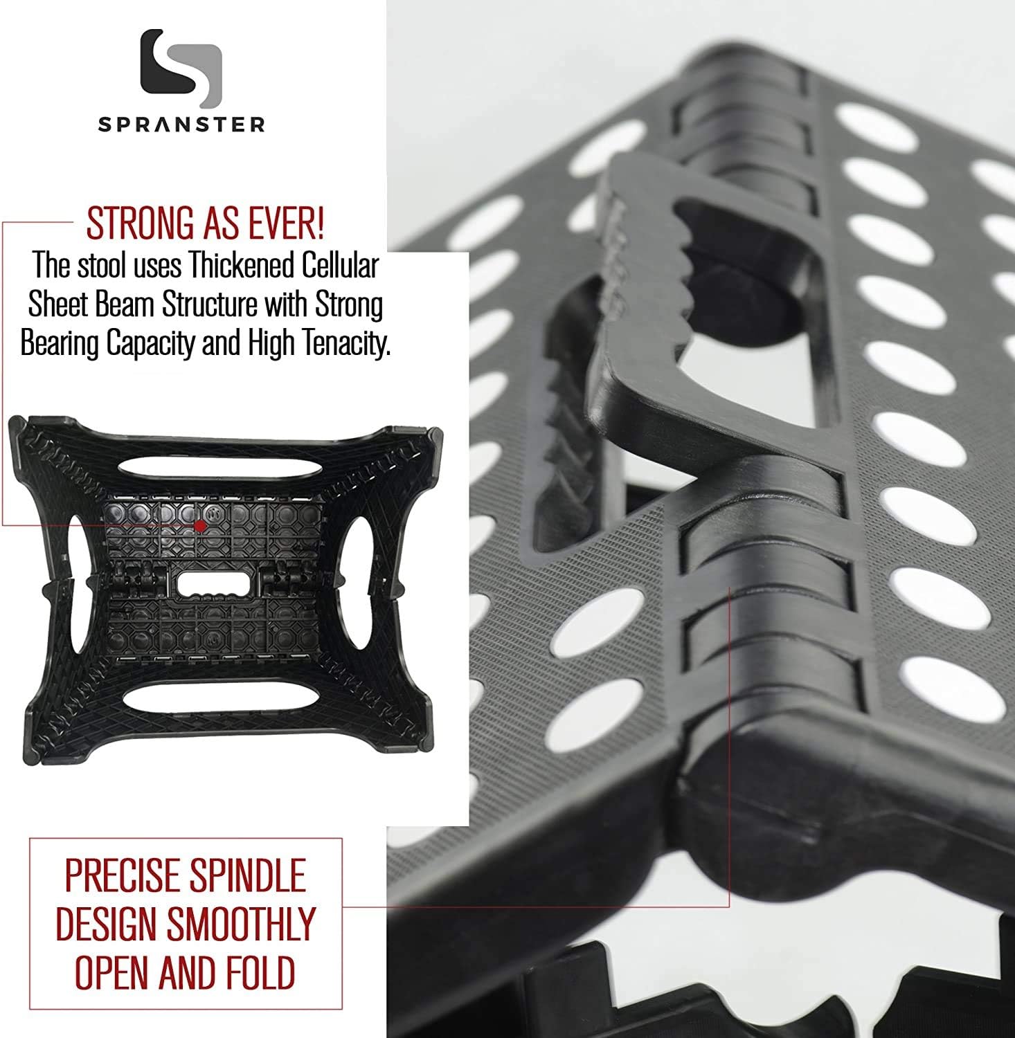 Spranster Folding Step Stool for Kids, Bathroom, Dorm Bed - Collapsible 9" Tall Black Plastic Step Stool for Kitchen - Foldable Step Stool for Adults - Safe Enough for Kids - Holds Up to 300 lb
