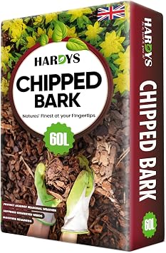 Hardys 60L Pine Spruce Bark Chippings for Garden - Organic Decorative Landscaping Chips - Mulches Down, Insulates Roots, Controls Weeds - Create Paths, Dress Beds & Border